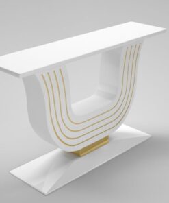 white, curved, design, replica, brass, art, deco, style, console, console table, applique, piano lacquer, living, room, elegant