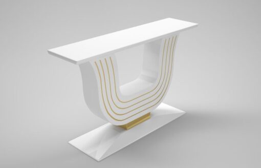 white, curved, design, replica, brass, art, deco, style, console, console table, applique, piano lacquer, living, room, elegant