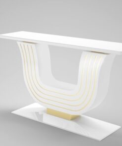 white, curved, design, replica, brass, art, deco, style, console, console table, applique, piano lacquer, living, room, elegant