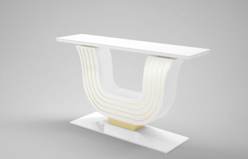 white, curved, design, replica, brass, art, deco, style, console, console table, applique, piano lacquer, living, room, elegant