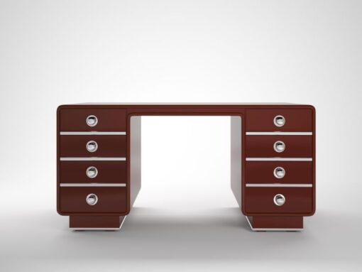 red, design, desk, chrome, accents, glossy, customizable, changeable, art, deco, style, style, reproduction, fire red, bureau