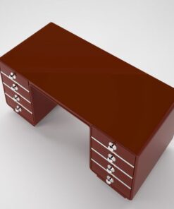 red, design, desk, chrome, accents, glossy, customizable, changeable, art, deco, style, style, reproduction, fire red, bureau