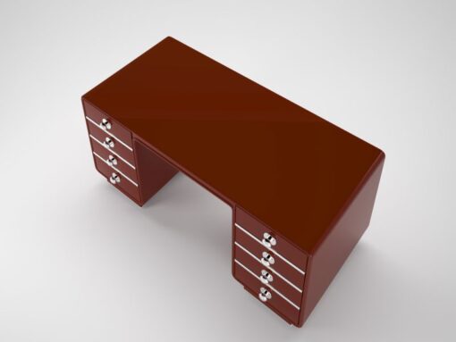 red, design, desk, chrome, accents, glossy, customizable, changeable, art, deco, style, style, reproduction, fire red, bureau