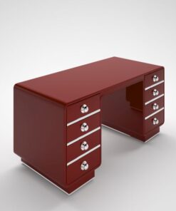 red, design, desk, chrome, accents, glossy, customizable, changeable, art, deco, style, style, reproduction, fire red, bureau