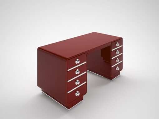 red, design, desk, chrome, accents, glossy, customizable, changeable, art, deco, style, style, reproduction, fire red, bureau