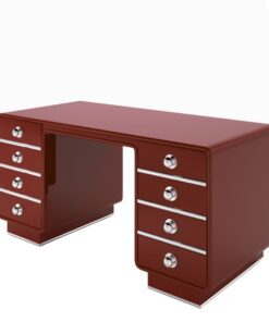 red, design, desk, chrome, accents, glossy, customizable, changeable, art, deco, style, style, reproduction, fire red, bureau