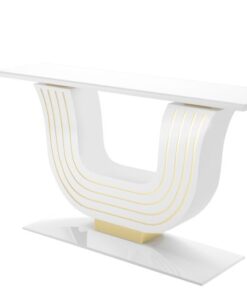 white, curved, design, replica, brass, art, deco, style, console, console table, applique, piano lacquer, living, room, elegant