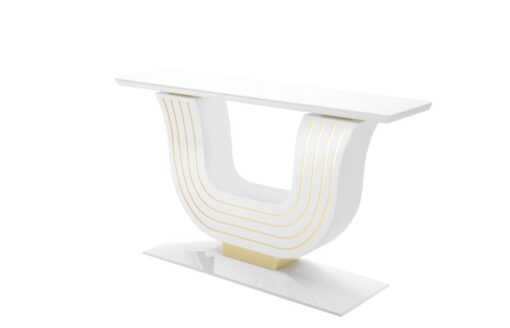 white, curved, design, replica, brass, art, deco, style, console, console table, applique, piano lacquer, living, room, elegant