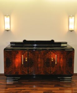 Original 1920s Art Deco Sideboard Burl Wood with Brass Handles, Deisgn furniture, antiques, french furniture, art deco design, luxurious furniture, storage