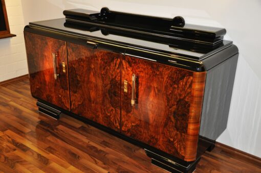 Original 1920s Art Deco Sideboard Burl Wood with Brass Handles, Deisgn furniture, antiques, french furniture, art deco design, luxurious furniture, storage