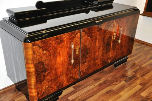 Original 1920s Art Deco Sideboard Burl Wood with Brass Handles, Deisgn furniture, antiques, french furniture, art deco design, luxurious furniture, storage