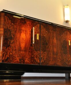 Original 1920s Art Deco Sideboard Burl Wood with Brass Handles, Deisgn furniture, antiques, french furniture, art deco design, luxurious furniture, storage