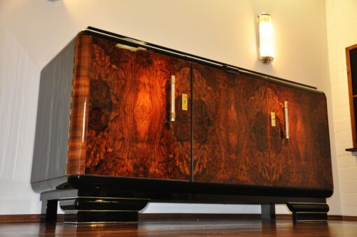 Original 1920s Art Deco Sideboard Burl Wood with Brass Handles, Deisgn furniture, antiques, french furniture, art deco design, luxurious furniture, storage