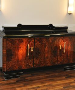 Original 1920s Art Deco Sideboard Burl Wood with Brass Handles, Deisgn furniture, antiques, french furniture, art deco design, luxurious furniture, storage