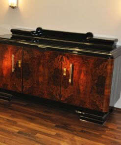 Original 1920s Art Deco Sideboard Burl Wood with Brass Handles, Deisgn furniture, antiques, french furniture, art deco design, luxurious furniture, storage