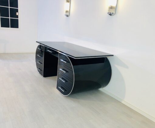 Free floating design desk, hand polished finish, custom desks, interior design, project furniture, chrome details, luxury items