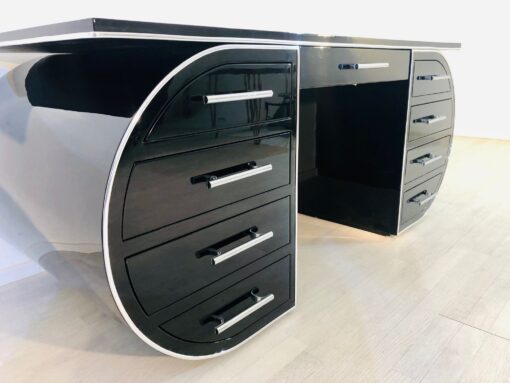 Free floating design desk, hand polished finish, custom desks, interior design, project furniture, chrome details, luxury items