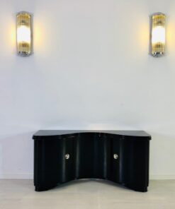 Curved Art Deco Commode in High Gloss Black, modern art deco furniture, interior design, high gloss black furniture, restoration, luxury furniture