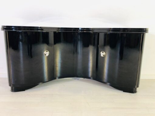 Curved Art Deco Commode in High Gloss Black, modern art deco furniture, interior design, high gloss black furniture, restoration, luxury furniture