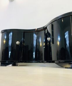 Curved Art Deco Commode in High Gloss Black, modern art deco furniture, interior design, high gloss black furniture, restoration, luxury furniture