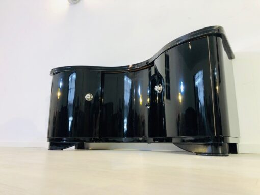 Curved Art Deco Commode in High Gloss Black, modern art deco furniture, interior design, high gloss black furniture, restoration, luxury furniture