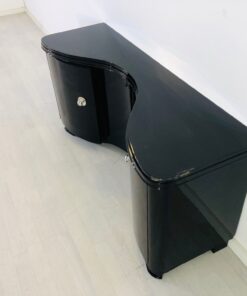 Curved Art Deco Commode in High Gloss Black, modern art deco furniture, interior design, high gloss black furniture, restoration, luxury furniture