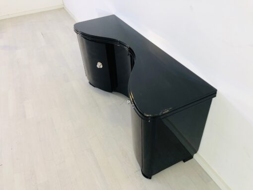 Curved Art Deco Commode in High Gloss Black, modern art deco furniture, interior design, high gloss black furniture, restoration, luxury furniture