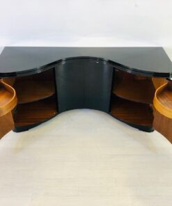 Curved Art Deco Commode in High Gloss Black, modern art deco furniture, interior design, high gloss black furniture, restoration, luxury furniture