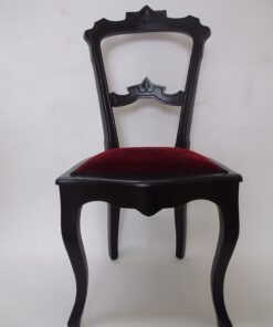 Baroque Finca Chair in Stained Black with New Red Upholstery, Original ANtique Furniture, redstoration, baroque era, antiques