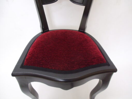 Baroque Finca Chair in Stained Black with New Red Upholstery, Original ANtique Furniture, redstoration, baroque era, antiques