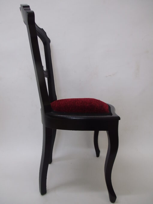 Baroque Finca Chair in Stained Black with New Red Upholstery, Original ANtique Furniture, redstoration, baroque era, antiques