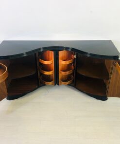 Curved Art Deco Commode in High Gloss Black, modern art deco furniture, interior design, high gloss black furniture, restoration, luxury furniture