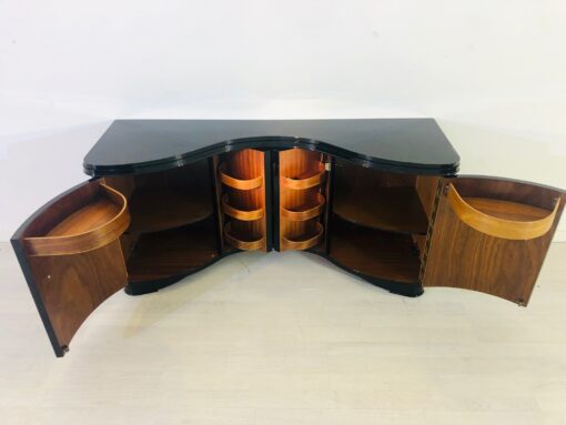 Curved Art Deco Commode in High Gloss Black, modern art deco furniture, interior design, high gloss black furniture, restoration, luxury furniture