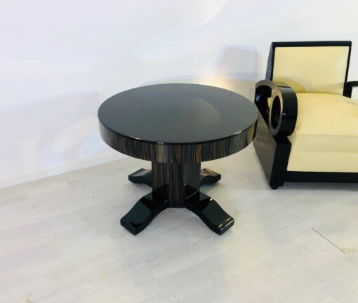 Round Art Deco Macassar and Piano Lacquer Coffee Table, antique side table, macassar wood, interior design, modern art deco furniture, luxury