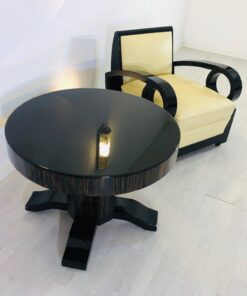 Round Art Deco Macassar and Piano Lacquer Coffee Table, antique side table, macassar wood, interior design, modern art deco furniture, luxury