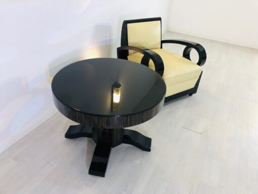 Round Art Deco Macassar and Piano Lacquer Coffee Table, antique side table, macassar wood, interior design, modern art deco furniture, luxury