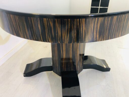 Round Art Deco Macassar and Piano Lacquer Coffee Table, antique side table, macassar wood, interior design, modern art deco furniture, luxury