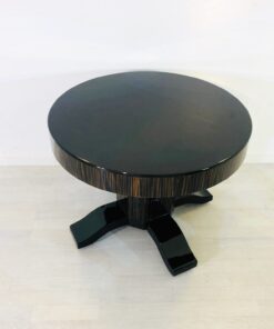 Round Art Deco Macassar and Piano Lacquer Coffee Table, antique side table, macassar wood, interior design, modern art deco furniture, luxury