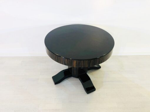 Round Art Deco Macassar and Piano Lacquer Coffee Table, antique side table, macassar wood, interior design, modern art deco furniture, luxury