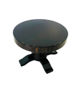 Round Art Deco Macassar and Piano Lacquer Coffee Table, antique side table, macassar wood, interior design, modern art deco furniture, luxury