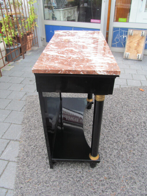 Empire Style Console Table in High Gloss Black with Red Marble Top, Empire Side Tabel, Original Empire, Antique Console Table