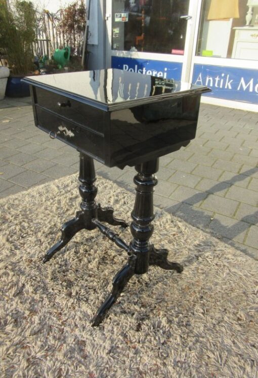 Black Lacquered Gründerzeit Sewing Table circa 1890, Grüberzeit Sidetable, Gründerzeit Furniture, Original Gründerzeit, Antique Sewing Table