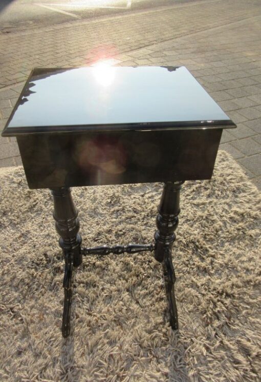 Black Lacquered Gründerzeit Sewing Table circa 1890, Grüberzeit Sidetable, Gründerzeit Furniture, Original Gründerzeit, Antique Sewing Table