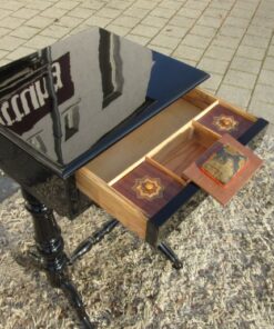 Black Lacquered Gründerzeit Sewing Table circa 1890, Grüberzeit Sidetable, Gründerzeit Furniture, Original Gründerzeit, Antique Sewing Table