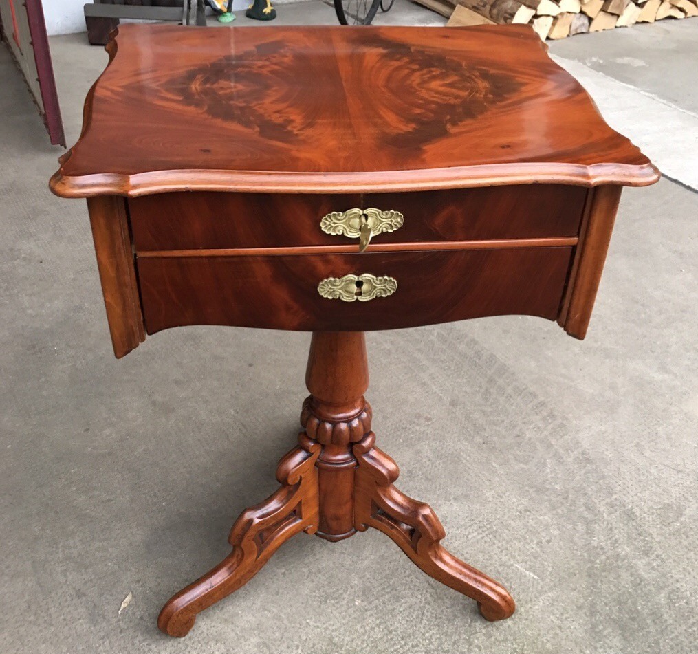 Louis Philippe Walnut Sewing Table with Brass Fittings from Paris - Original Antique Furniture