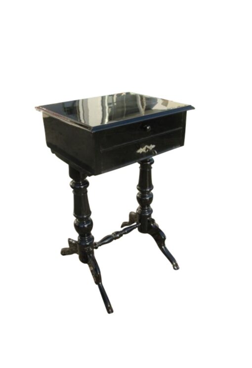 Black Lacquered Gründerzeit Sewing Table circa 1890, Grüberzeit Sidetable, Gründerzeit Furniture, Original Gründerzeit, Antique Sewing Table