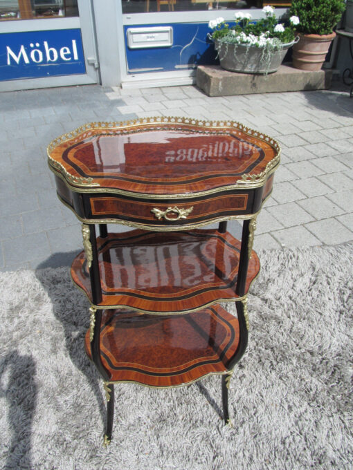 Napoleon III Style Side Table or Etagere Made of Walnut and Palisander, Napoleon Furniture, Brass Ornamentations, Palisander Wood