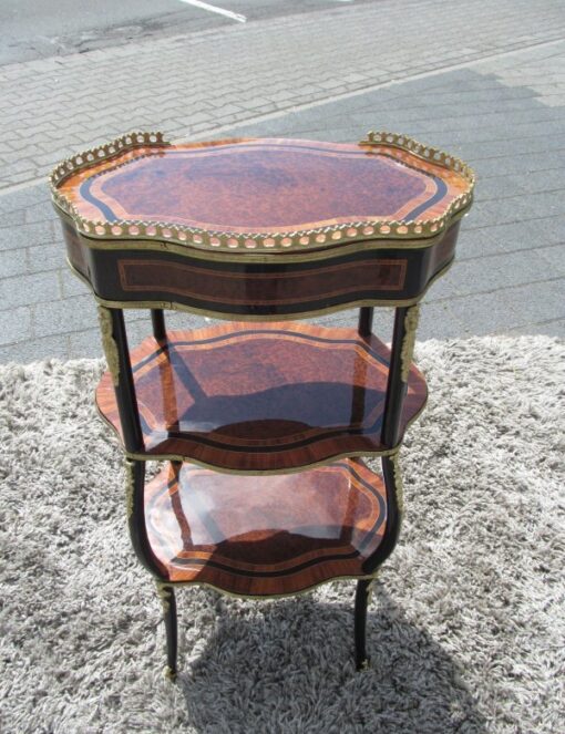 Napoleon III Style Side Table or Etagere Made of Walnut and Palisander, Napoleon Furniture, Brass Ornamentations, Palisander Wood