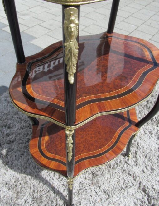 Napoleon III Style Side Table or Etagere Made of Walnut and Palisander, Napoleon Furniture, Brass Ornamentations, Palisander Wood