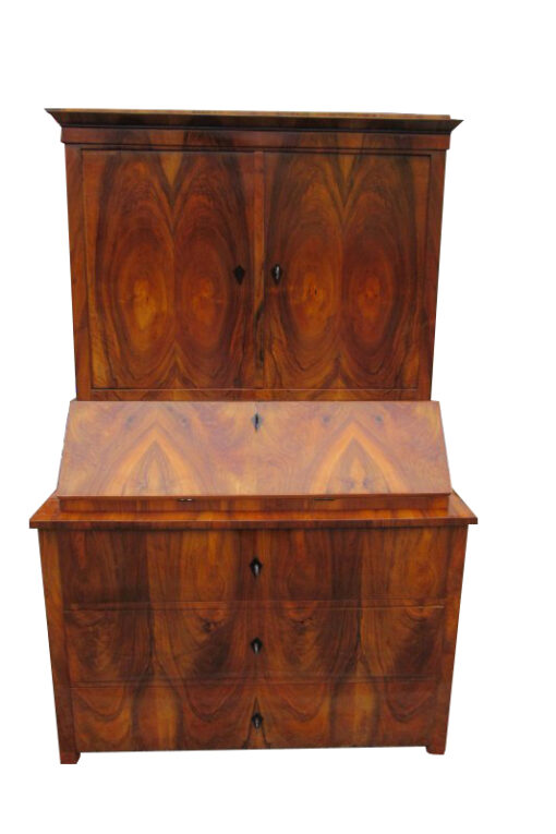 Brown Biedermeier Secretaire with Walnut Veneer, Biedermeier Secretary, Antique Secretary, Original Biedermeier Furniture